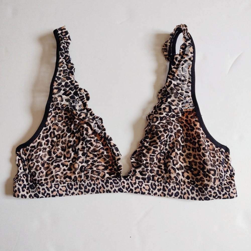 PINK VS Leopard Print Lace Plunge Bralette S